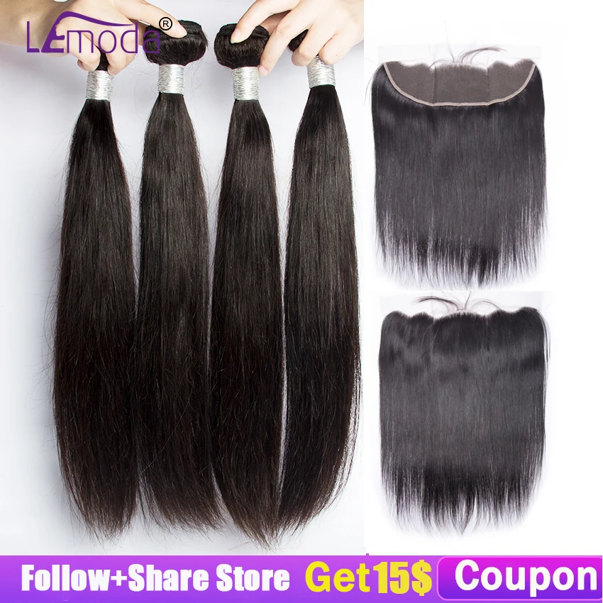 

Lemoda Malaysian Straight Hair Bundles With Frontal Closure Human Hair Bundles With Frontal Closure Remy Hair Weave Extensions