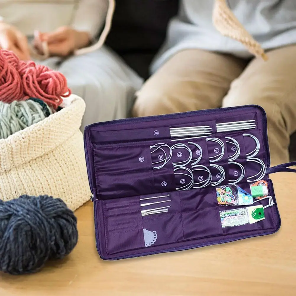 

Stainless Steel Straight Needle Circular Needles Knitting Needles Crochet Hook Weave Set with Bag Sewing Needle Kits