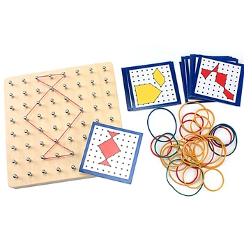 

Montessori Wooden Graphics Iron Nail Board With Cards Shapes And Colors Practical Life Skills Sensory Toys Preschool Kids 2-4