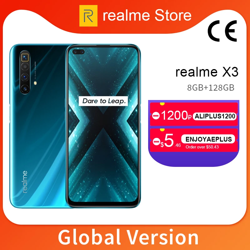  Глобальная версия realme X3, 8 ГБ, 128 ГБ, 6,6 дюйма, ультра120hz экран, Snapdragon 855 Plus, мобильный телефон, 64 мп, Quad Camera, NFC, 30 Вт, EU Charger 
