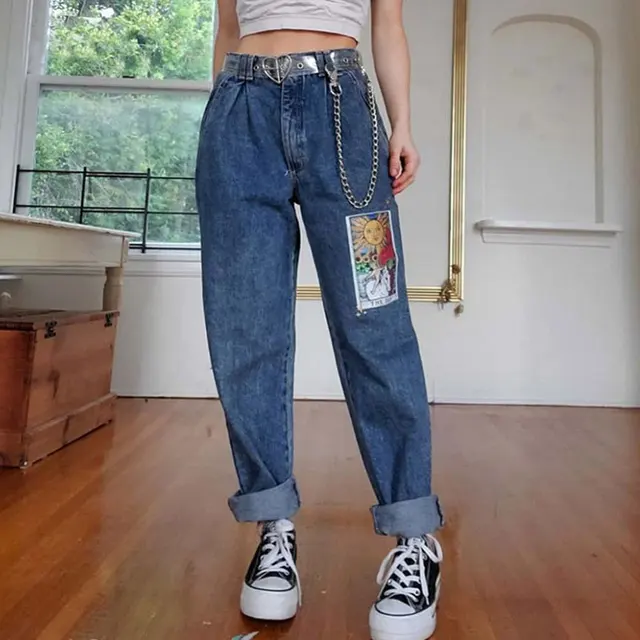 Ladies Jeans Fashion Printed Washed 