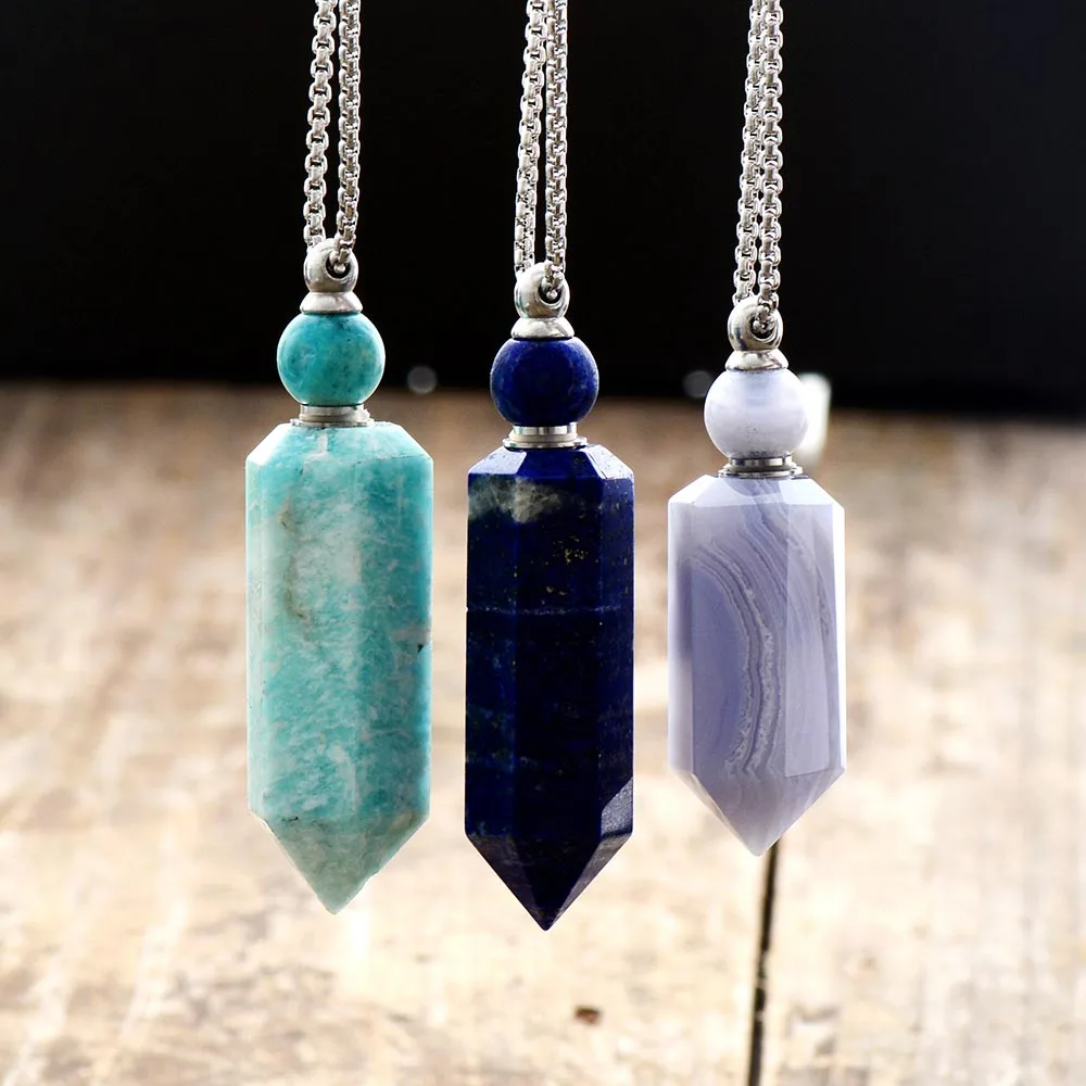 Natural gems stone Essential Oil Diffuser Perfume Bottle Pendant necklace stainless steel jewelry Dropshipping - Image 2