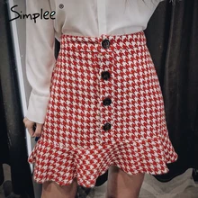 Клетчатая твидовая Женская юбка на осень и зиму с пуговицами и рюшами, женская короткая юбка русалки, повседневные женские вечерние юбки