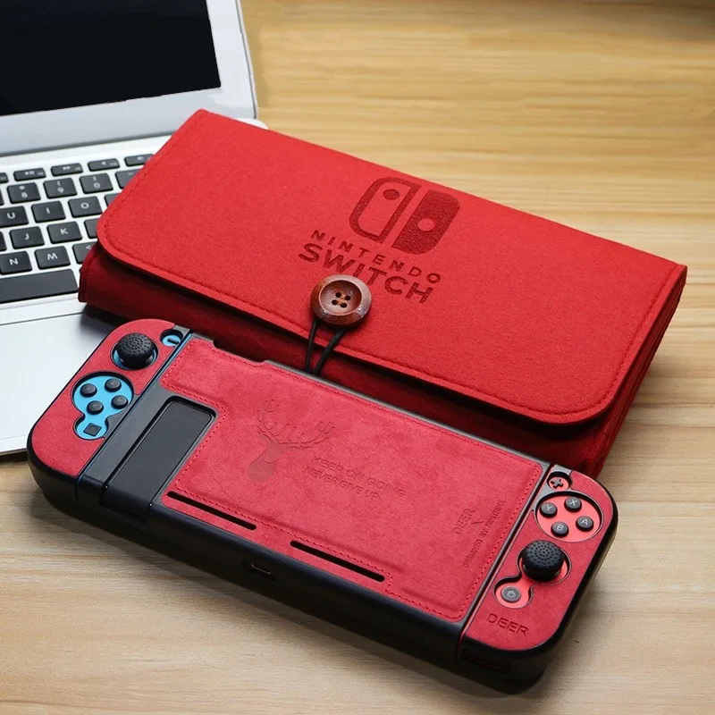 Red Shell and Bag Тканевый чехол, силиконовый защитный чехол для задней панели Joy-Con, защита от пота, для переключателя с переключателем, с защитой экрана - Цвет: Red Shell and Bag