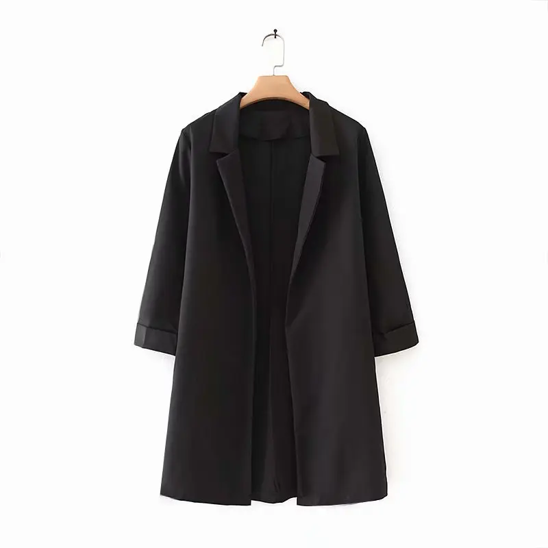 

Europe And America WOMEN'S Dress 2019 Spring And Autumn New Style Simple Versatile Black Three-quarter-length Sleeve Suit Jacket