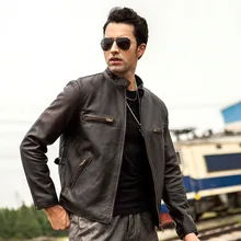 Винтажная коричневая Мужская облегающая Байкерская кожаная куртка большого размера 6XLL из натуральной воловьей кожи осеннее мотоциклетное пальто
