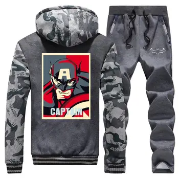 

Super Hero Batman And America Captain Clothes Set Men 2020 Winter Thick Male Camouflage Coat Brand Sportswear Hip Hop Mens Pants