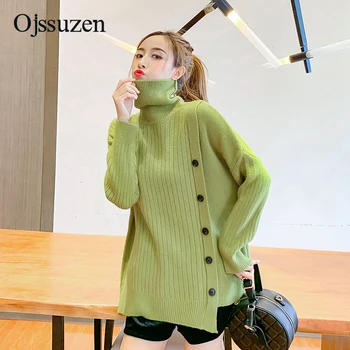 

Loose Pullover Winter Sweaters Women's Turtleneck Korean Ladies Sweater Knitted Jumper Warm Female Blue Green Beige