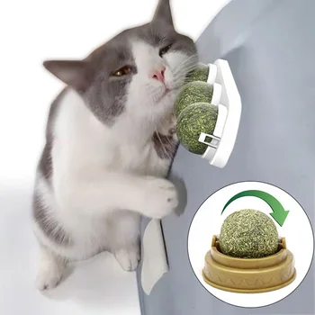 

3pcs/lot Self-adhesive Rotated Catnip Silvervine Lick Ball For Cats Wall Mount Molar Teething Toy Pet Cat Teething Cleaning Toys