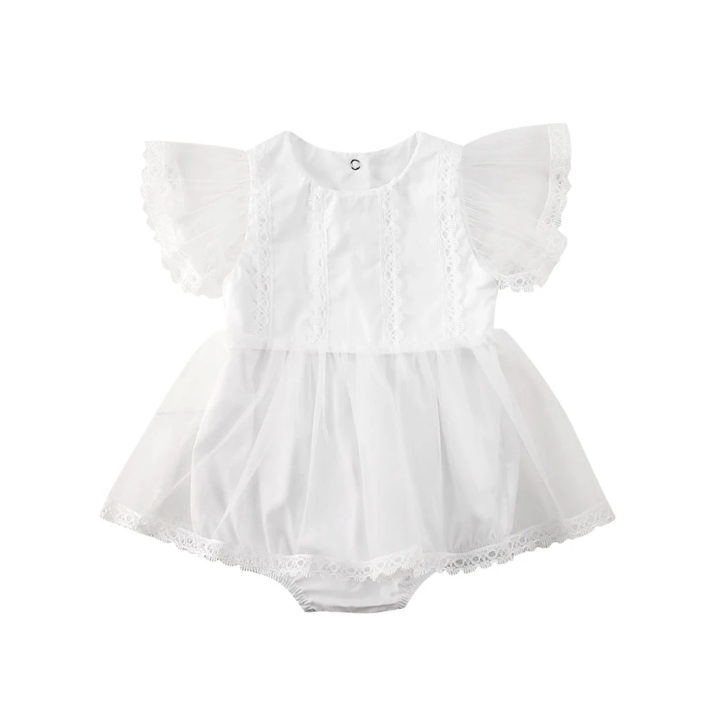 Летняя одежда для новорожденных девочек, кружевное платье-пачка с рукавами-крылышками, комбинезон принцессы, красный и белый цвета