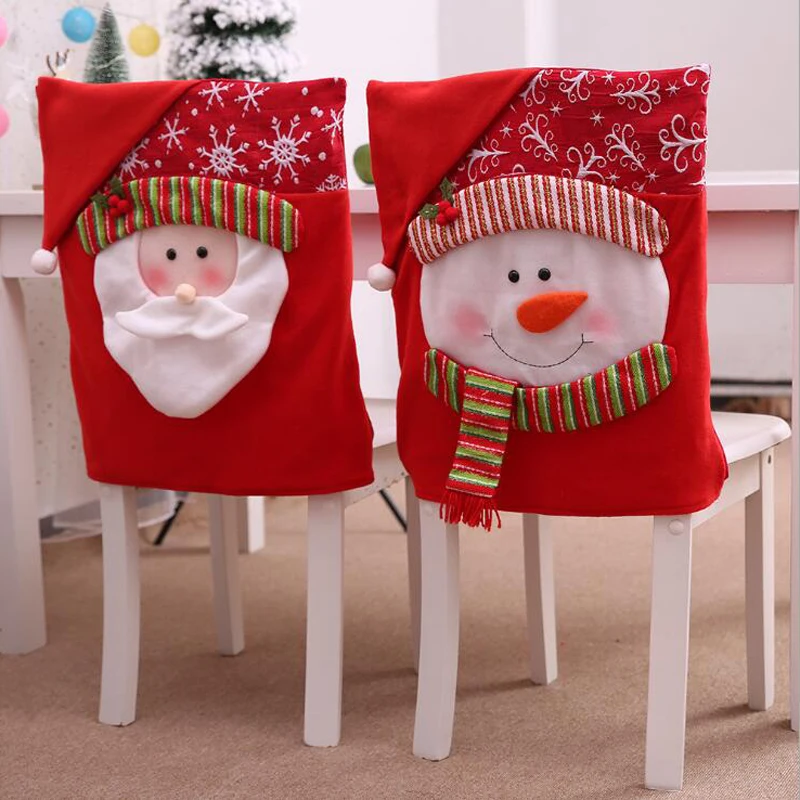 

1PCS Christmas Decoration Santa Hat Red Chair Cover Back Home Christmas Holiday Christmas Dinner Table Decoration