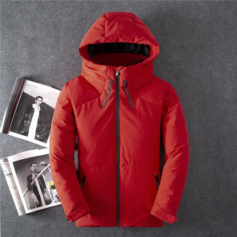New Duck Down Jacket Men Short Warm Thick Quality Zipper Hooded Down Coats Male Overcoat Jackets Winter Men Down Jacket - Цвет: Красный