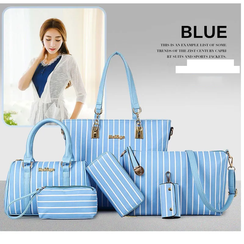 MIWIND, модные сумки через плечо для женщин, новинка, сумка из ПУ кожи, набор из 6 предметов, элегантная портативная большая вместительность, Bolsa Feminina - Цвет: Синий