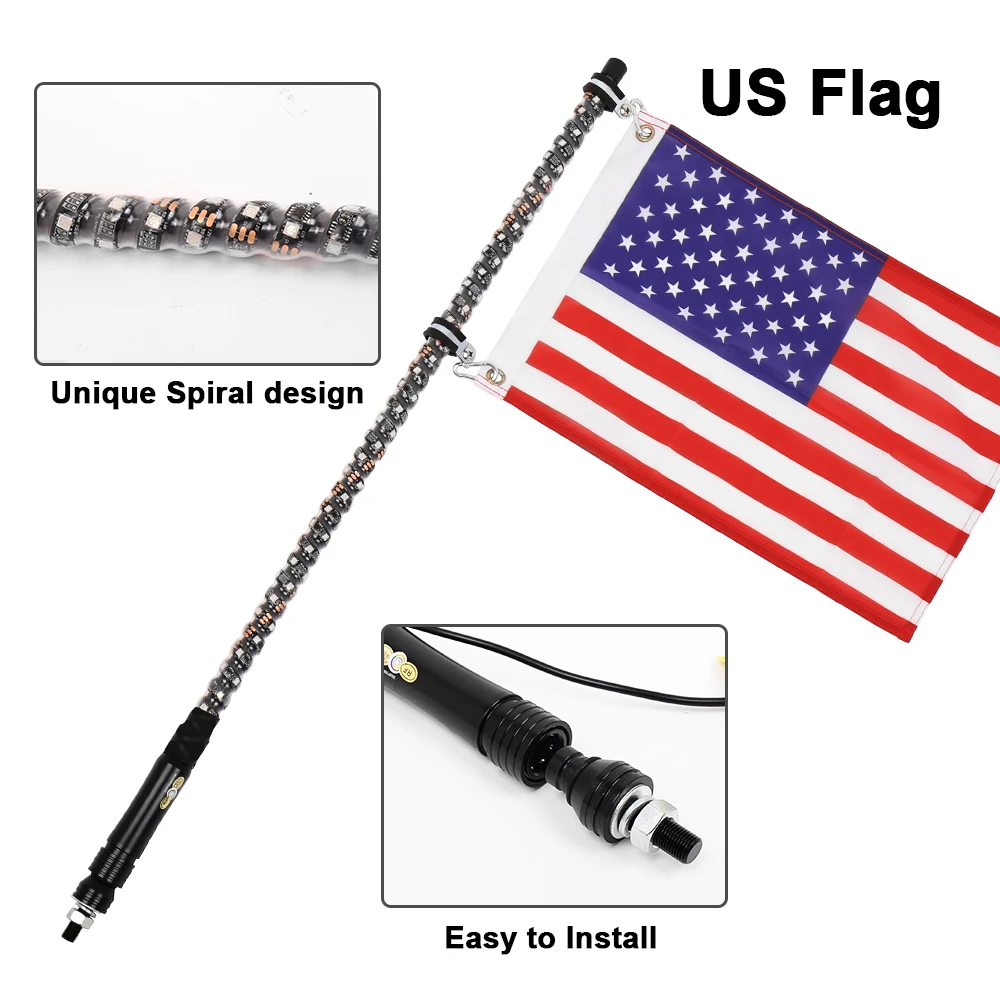 2Pcs 3FT LED Whip Light RGB Waterproof Bendable