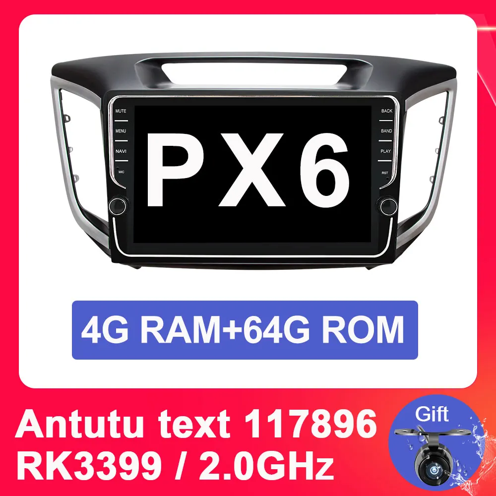 4G 64G PX6 Eunavi 4G+ 64G ips android 9,0 carradio для hyundai Creta ix25 мультимедийный плеер 9 дюймов gps navi PX6 WIFi стерео 1024*600 без dvd - Цвет: 4G 64G PX6