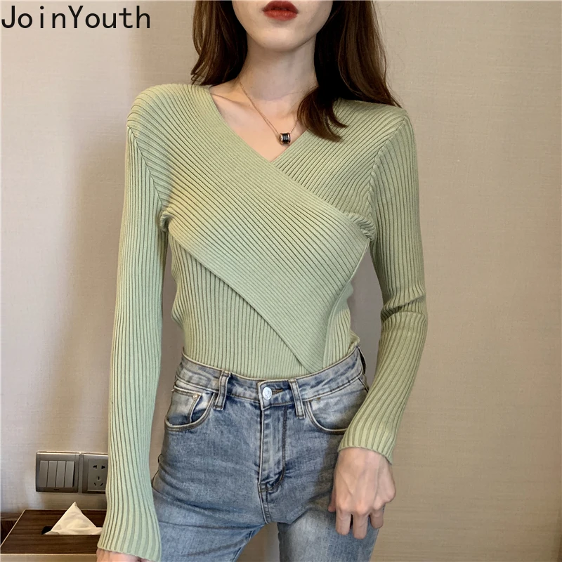 Женский трикотажный свитер Joinyouth корейский пикантный Однотонный пуловер с