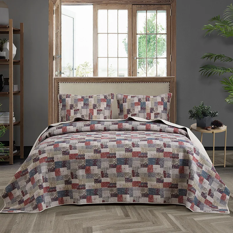 인쇄 침대보 여름 이불 세트, 워시 코튼 담요, 침대 커버, 2 * 베갯잇 킹 퀸 사이즈, 230*250cm 커버, 3 개