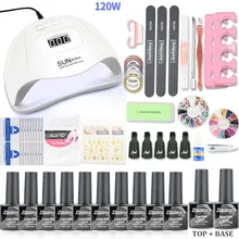 120 Вт УФ-лампа для ногтей маникюрный набор 10 Цветной Гель-лак для ногтей акриловый набор для ногтей Гель-лак для ногтей УФ-Удлинитель Набор для дизайна ногтей инструменты