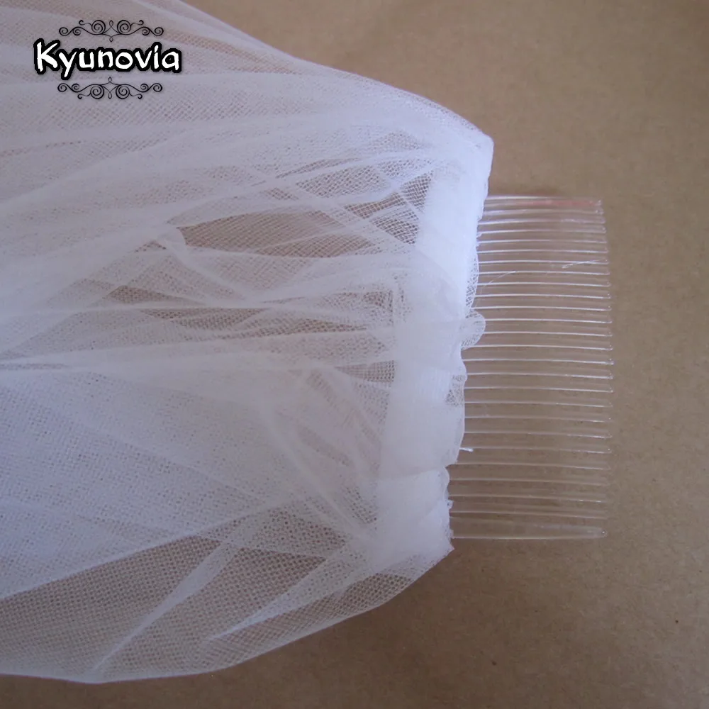 Kyunovia 2 слоя Фата красивые белые собор короткие свадебная фата с кружевным краем