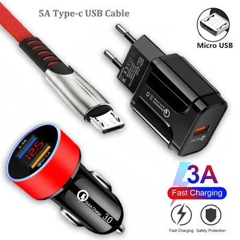 Euプラグqc 3.0高速壁の充電器マイクロusbケーブルP8 P9 lite 1080pスマートプラス2019名誉7s 7A 7C 8s 8A qc 3.0車の充電器