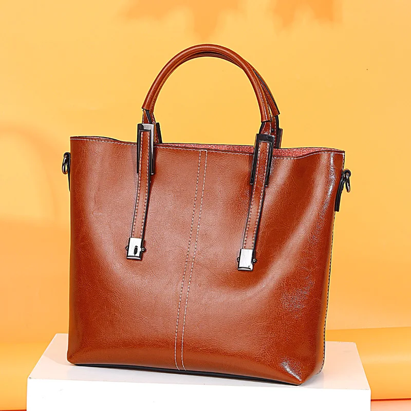 

New Cowhide Handbag Single Shoulder Bucket Bag Leather bag Leather bag for women 2019