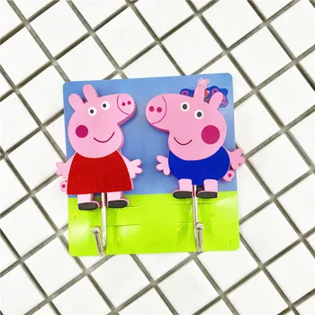 

2pcs/set Wooden Hook Up Cartoon Peppa Pig Anime Figure Model Hook Children's Bedroom Accessories Kid Birthday Toys Gift