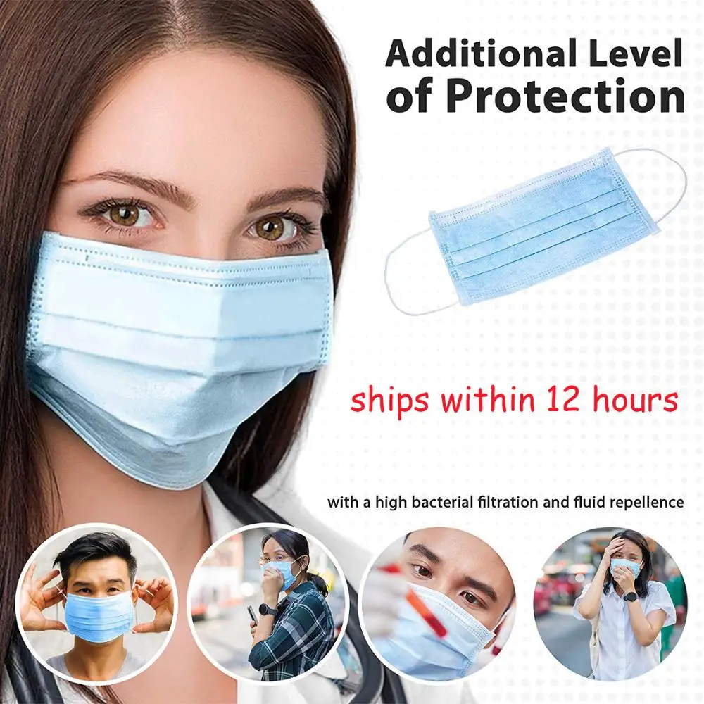 

50 Pcs 3 Layer Disposable Medical Protective Face Mouth Masks Anti nCoV PM2.5 Influenza Bacterial Facial Dust-Proof Safety Masks