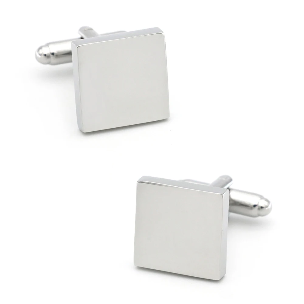 Męskie kwadratowe spinki do mankietów jakości materiał mosiężny srebrny kolor grawerowane z lusterkiem spinki do mankietów sprzedaż hurtowa i detaliczna