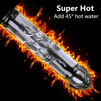 Medical-Grade Crystal Glass Huge Dildo Transparent Hollow Add Hot Ice Water Anal Butt Plug Super Smooth Massage Stick for Women 3
