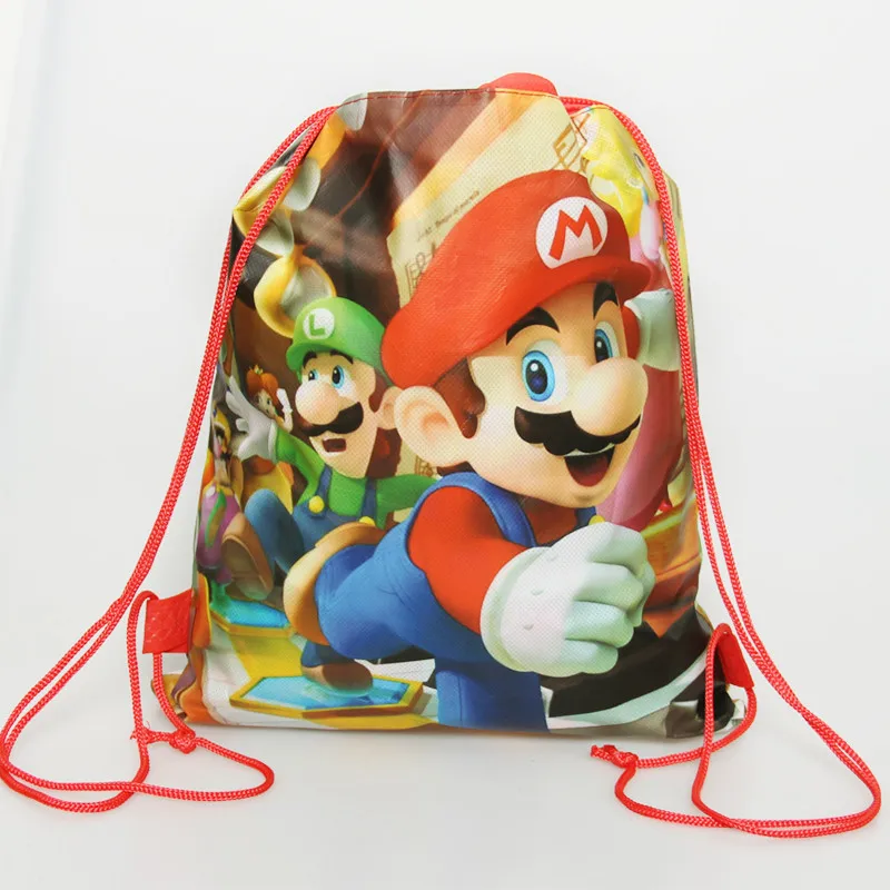 1 шт., Нетканые Сумки на шнурке с принтом «Человек-паук», «тролли», «Моана», «мстители», «Супер Марио», школьный рюкзак для плавания для мальчиков, Детская подарочная сумка - Цвет: Mario