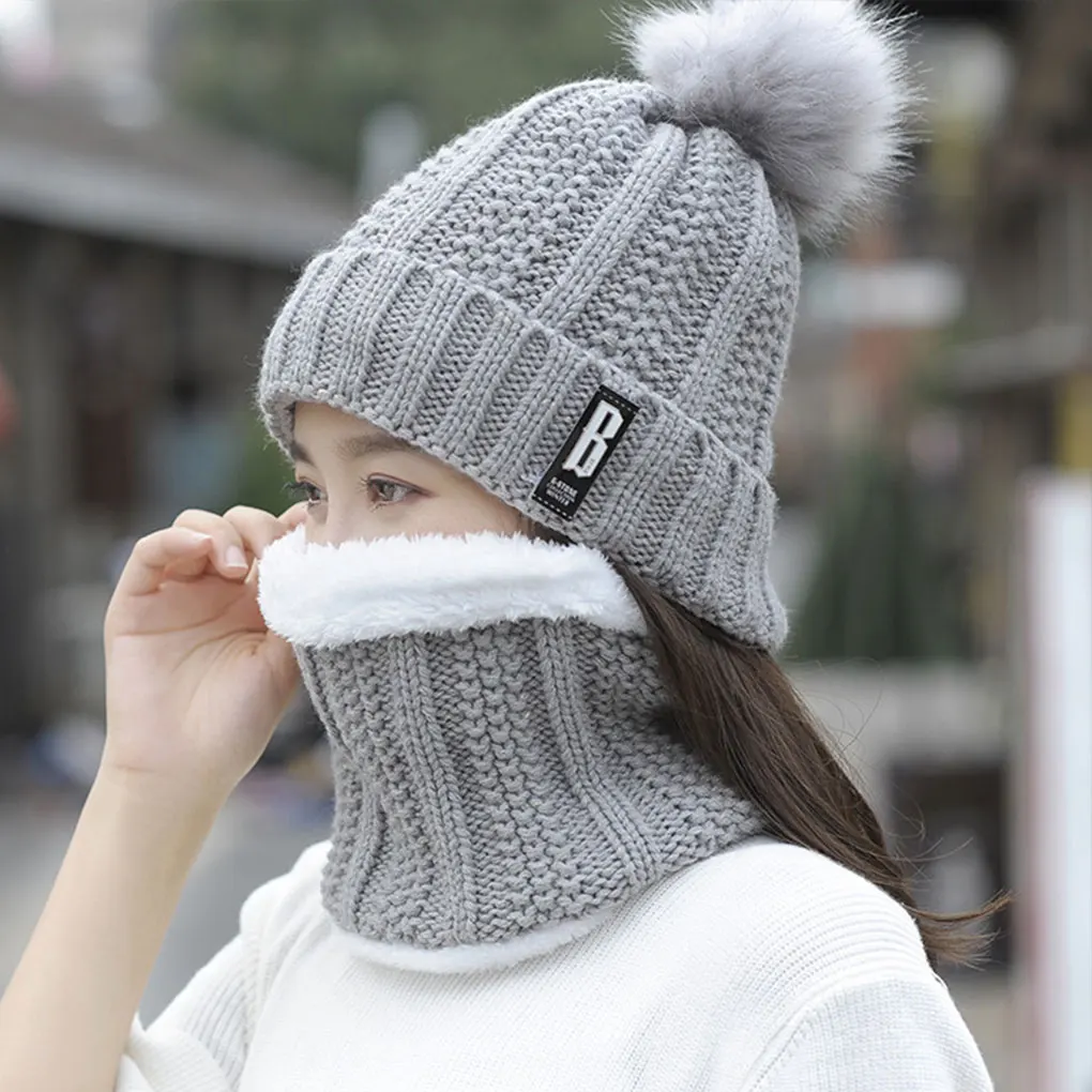 Brand Winter knitted Beanies Hats Women Thick Warm Beanie Skullies Hat Female knit Letter Bonnet Beanie Caps Outdoor Riding Sets