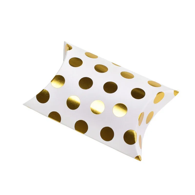 50 шт./лот,, коробка для ювелирных изделий и ожерелья в форме подушки, Золотая бронзовая Подарочная коробка, упаковка 92X65X25 мм - Цвет: Gold dot-N