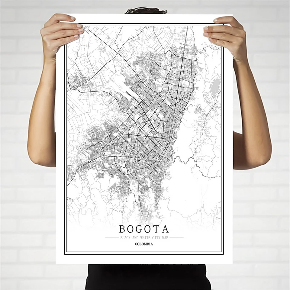 Colombia Creative City Map Bogota Abstract Canvas Painting Black And White Wall Art Print Poster Picture Home Decoration Painting Calligraphy Aliexpress