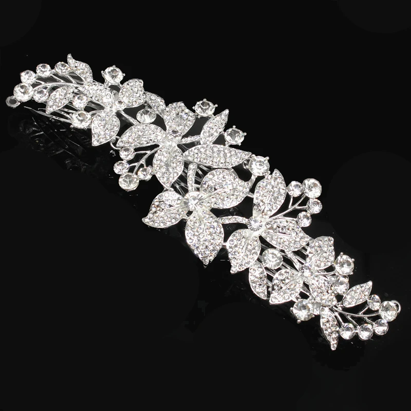 TREAZY Vintage Large Floral Bridal Hair Combs Rhinestone Crystal Wedding Tiara Hair Jewelry European Design Hair Accessories 