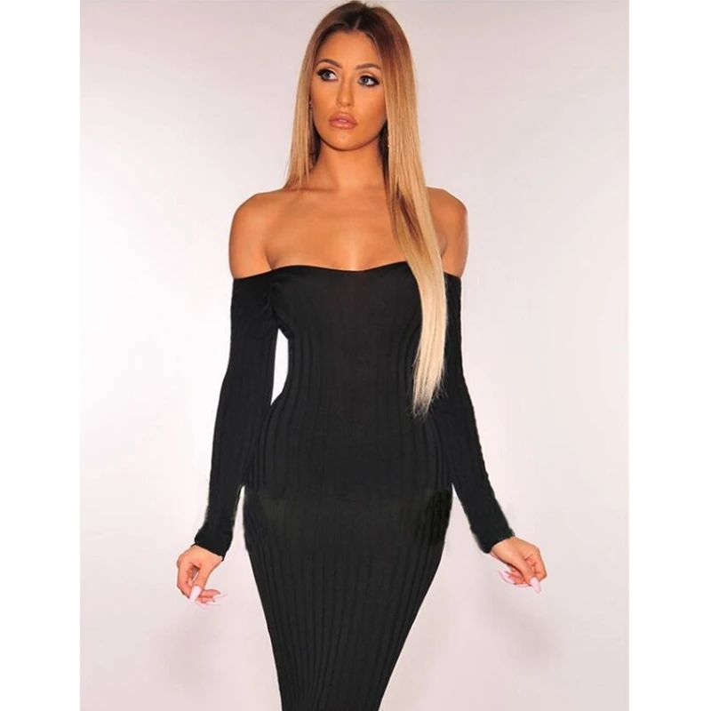 

2019 Newest Summer Dress Black Off The Shoulder Long Sleeve Bodycon Dress Women Bandage Dress Party Dress Vestidos Wholesale