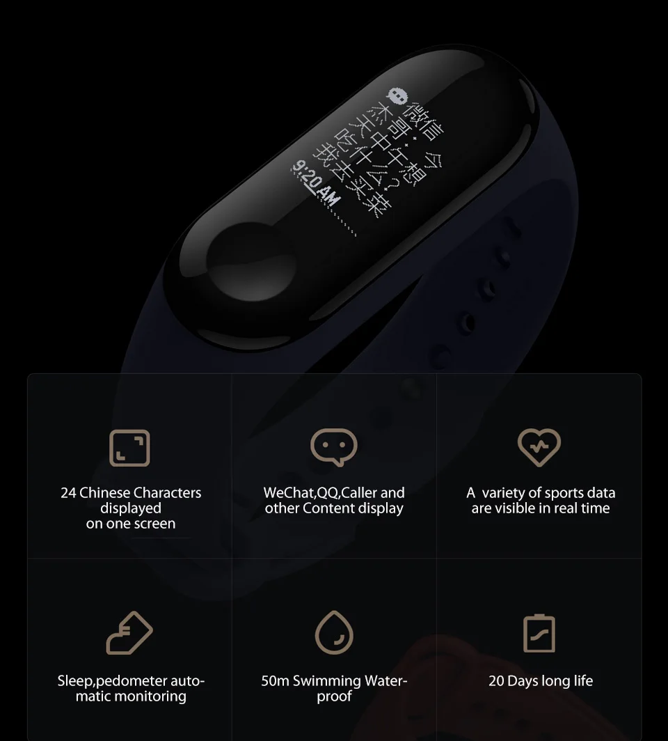 In Stock! Original Xiaomi Mi band 3 Xiomi Heart Rate Monitor Bluetooth 4.2 Xaomi Smart Sport Bracelet OLED Miband 3 Smartband  (3-1) 