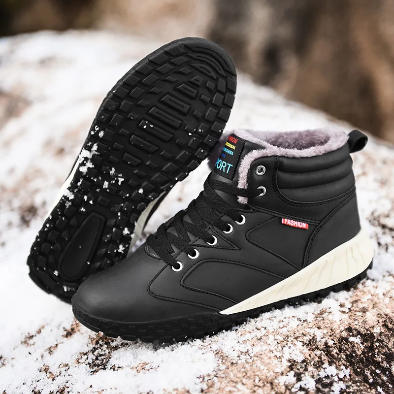 Черный Winter Waterproof Hiking Shoes for Men High-top Snow Sneakers Plus Velvet Warm Sports Shoes Male Outdoor Walking Travel Shoes - Цвет: Черный