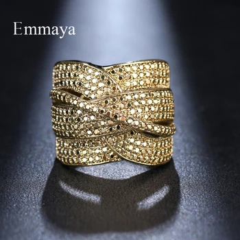 

Emmaya Fashion Bohemian Style Gold Color Complex texture Twisted Shape Zironia Ring For Women Cool Dress-up In Modern Party
