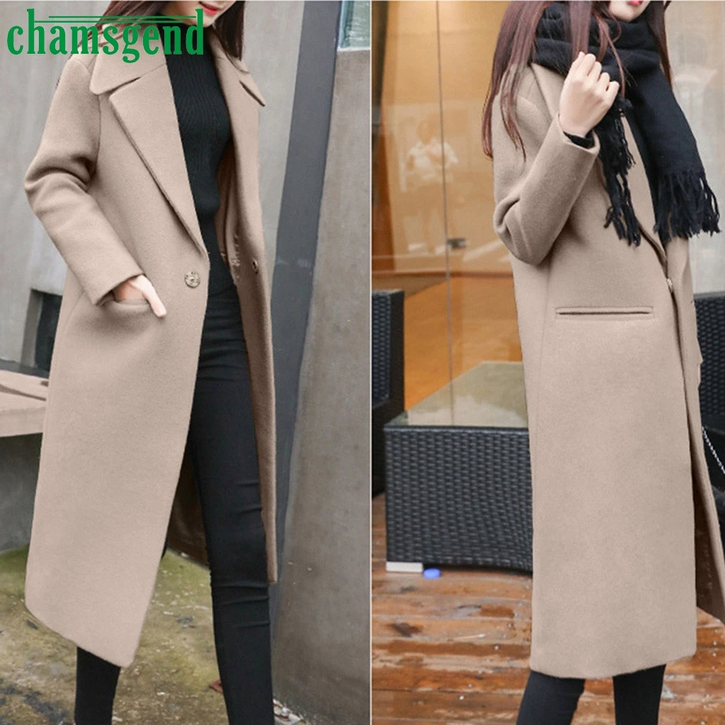 CHAMSGEND Women Blends Coat Autumn Winter Turn-Down Collar Wool Jacket Coat Female Long Wool Coats Casual Windbreake#4