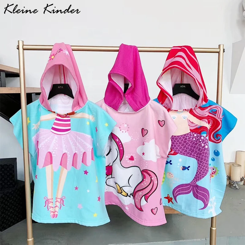 Towel Poncho Kids Cartoon Hooded Cloak Unicorn Microfiber Beach Towel Children Swimming Bath Robe Baby Boys Girls Bathrobe