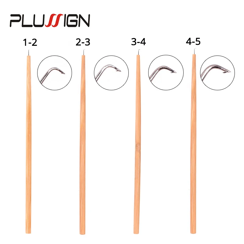 One Set 4 Pcs Different Size Ventilating Needles For Lace Wigs Long Wooden Handel Crochet Needle Hair Wig Making Tools