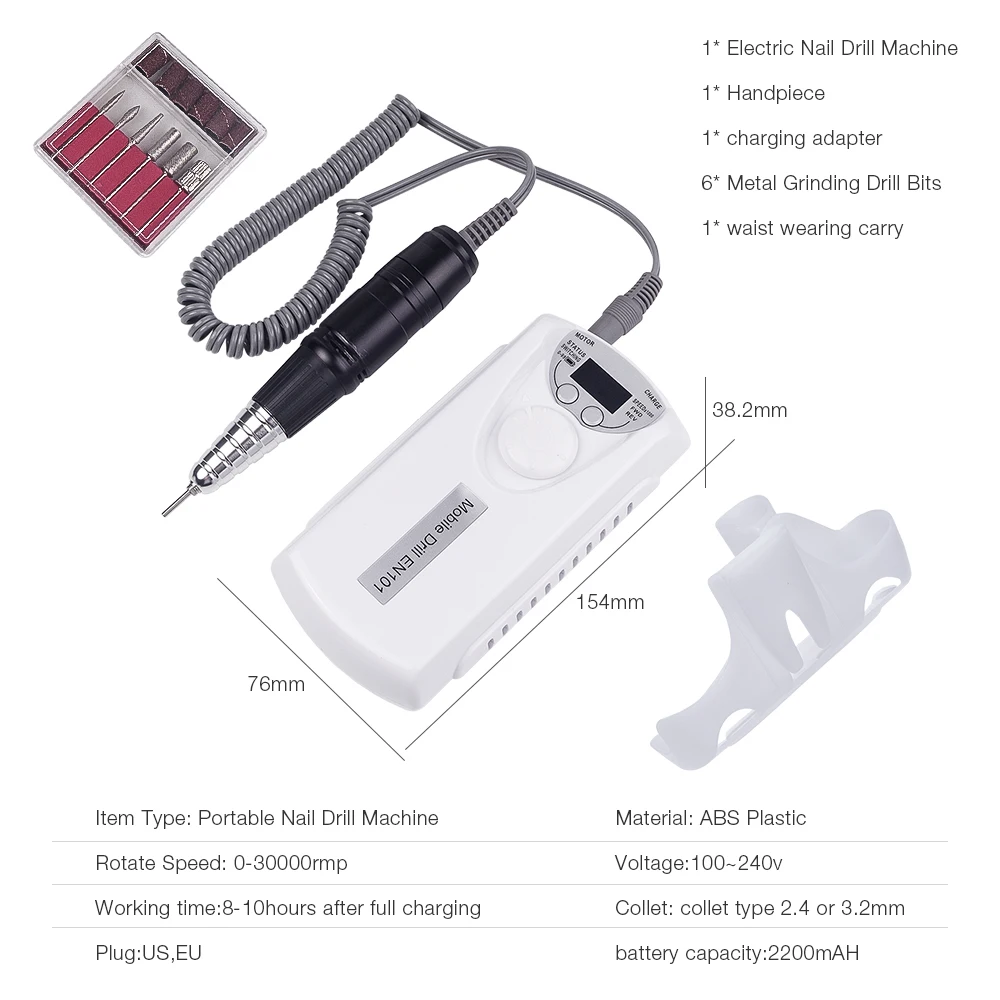 30000 об/мин портативная зарядка для ногтей дрель Профессиональный перезаряжаемый маникюрный педикюрный набор Полировочный Электрический инструмент для дизайна ногтей