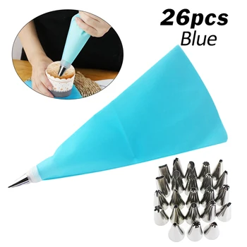 

8/16/26pcs Silicone Icing Piping Cream Pastry Bag Stainless Steel Nozzle Scraper DIY Cake Decorating Tools Kitchen Accessories