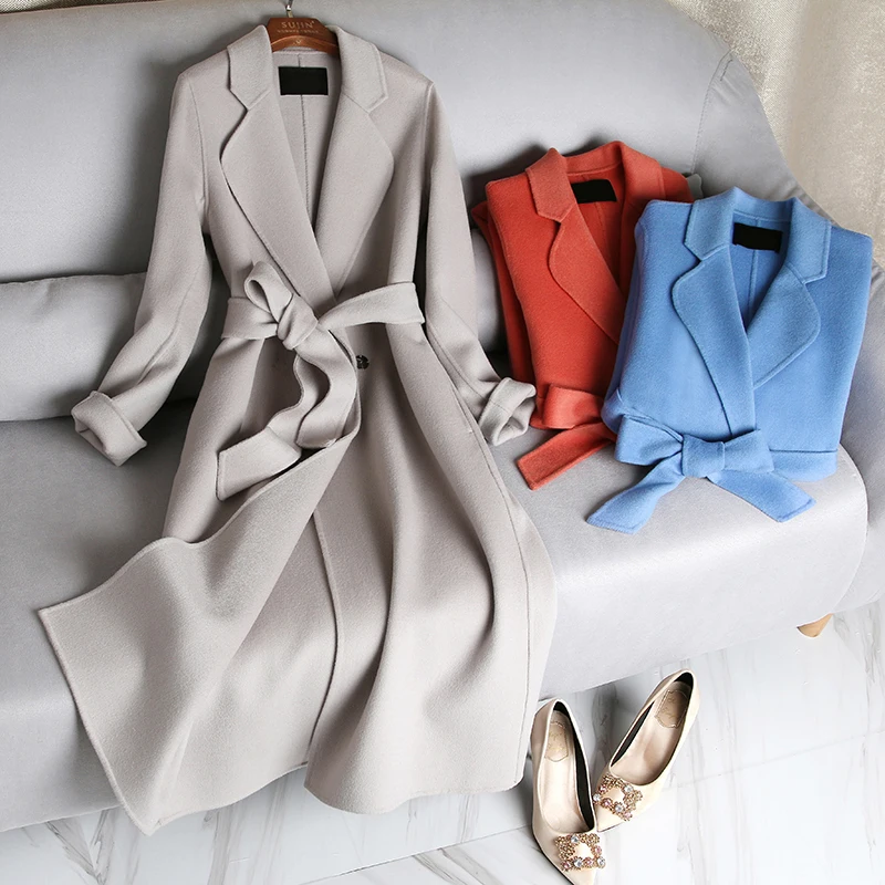 Новое Настоящее 90% шерстяное пальто женское элегантное двойное шерстяное с поясом длинное пальто зимнее свободное Женское пальто - Цвет: Gray