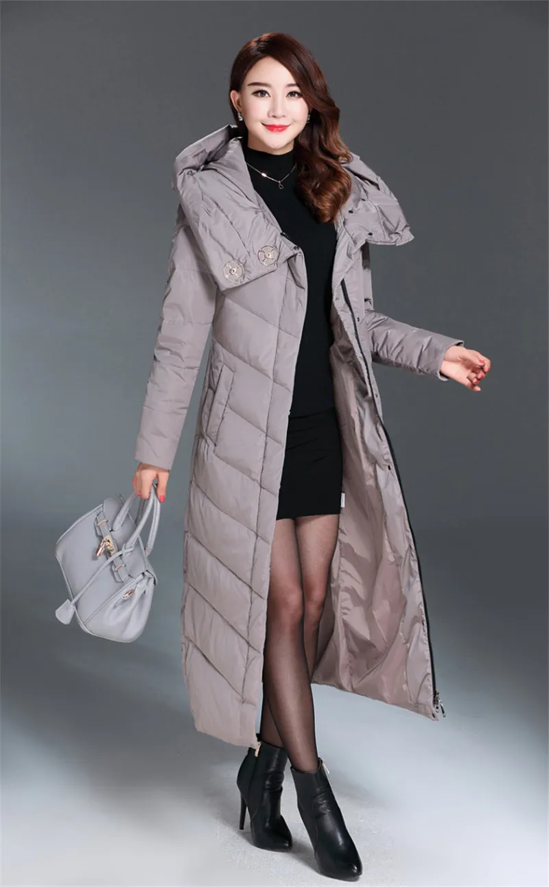 

Jacket Fashion Down Women's Hooded White Duck Down Coat Women Long Parka Solid Padded Jackets Casaco De Inverno WXF393 s