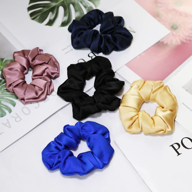 100% Natural Silk Scrunchies Hair Accessories Elastics Rubber Ponytail Holders Charmeuse Hair Bands Ties for Women Girls 3.5CM 1