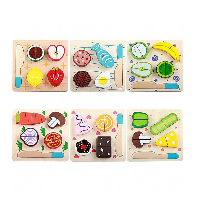 6 Styles Children Wooden Cutting Fruits Vegetables Dessert Puzzle Kitchen Pretend Play Cooking Educational Toys For Children