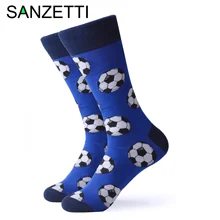 SANZETTI 1 çift mutlu çorap yüksek kaliteli erkek renkli rahat penye pamuk futbol Golf yenilik hediye düğün elbisesi çorap(China)