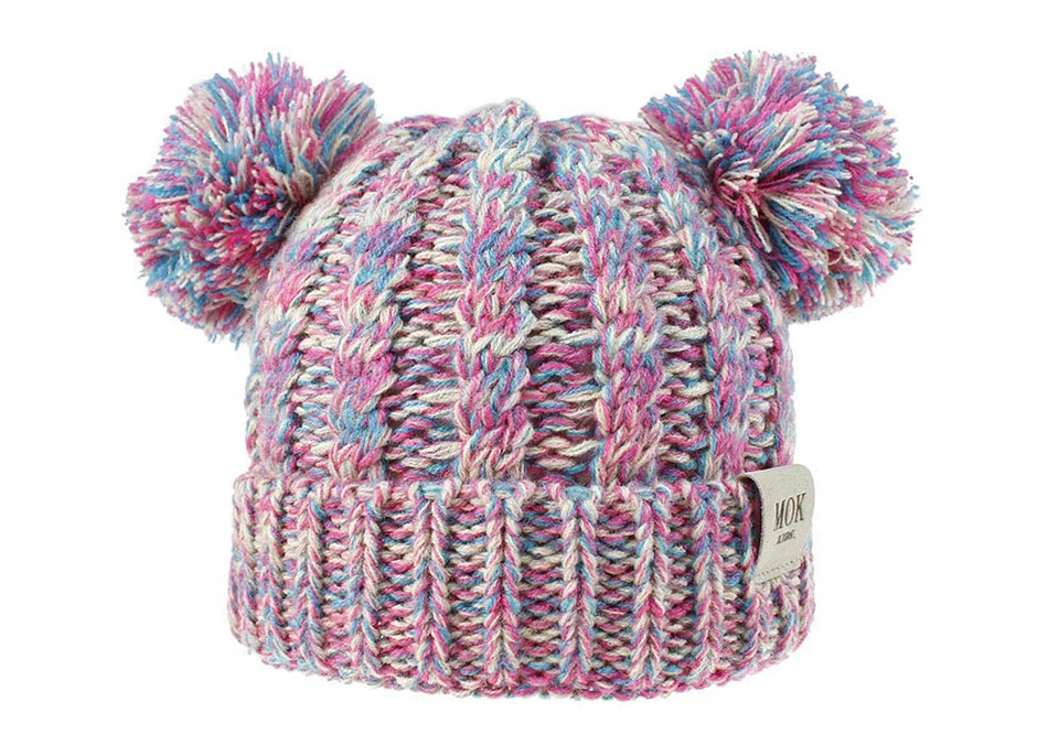 Canreal/Коллекция года, зимняя детская зимняя шапка, теплая, с помпонами, для мальчиков и девочек, модная, Вязанная, хлопковая, теплая, детская шапка, повседневная, однотонная, Детские шапочки
