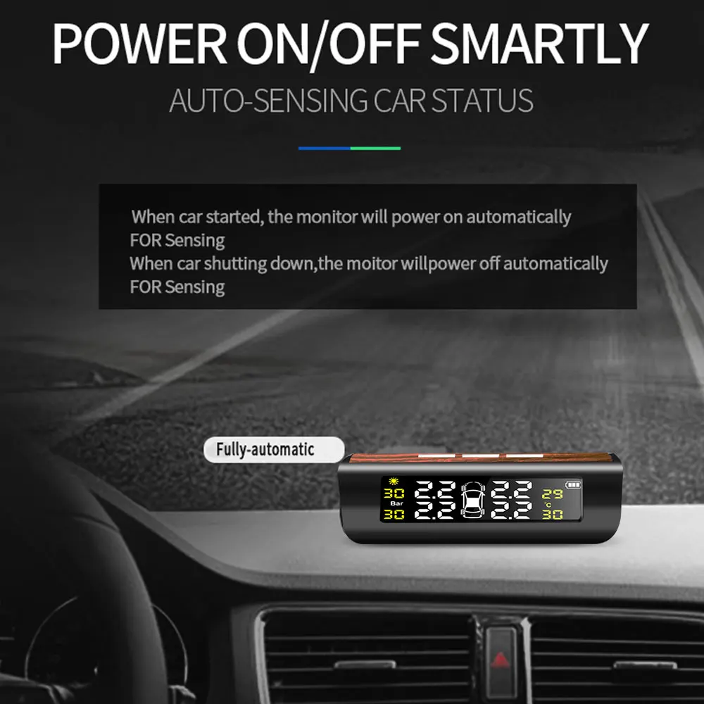 Сигнализация давления в шинах, Автомобильная солнечная энергия, TPMS, 4 шт., встроенный датчик, контроль внешнего давления, цифровой USB Авто, ЖК-дисплей, цветной экран